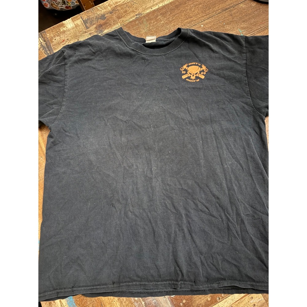 Dirty Rods Welding Shop Skull Graphic T-Shirt Mens Large Black Orange Biker Tee